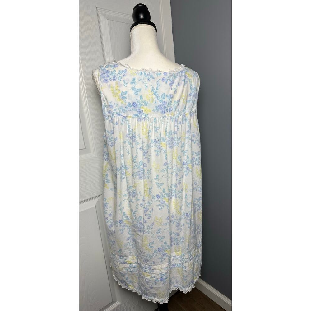 EILEEN WEST WHITE BLUE FLORAL PRINT SLEEVELESS COTTON NIGHTGOWN - SIZE XL - Picture 4 of 10